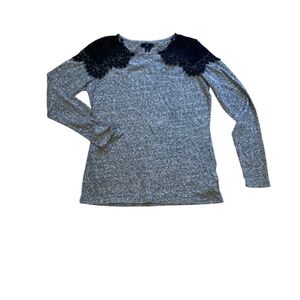 NWOT sold out GAP heather gray dressy long sleeve.knit top tee w/ black lace M